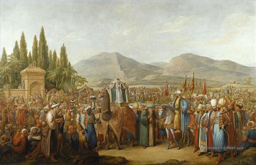 L’arrivée du MAHMAL dans une OASIS EN ROUTE vers la Mecque Georg Emanuel Opiz caricature Peinture à l'huile
